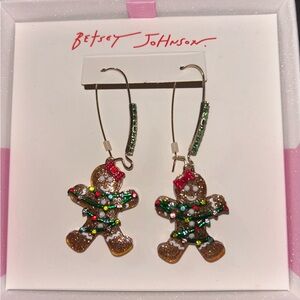 Betsey Johnson Gingerbread Earrings - Gold and Red